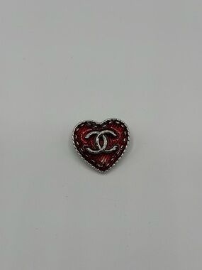 Red Heart Logo Brooch Pin with Silver Accent